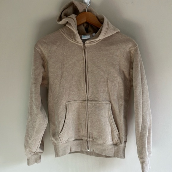 TNA Tops - Aritzia TNA Sweatfleece Cozy Fleece Perfect Fit zip up hoodie tan size small